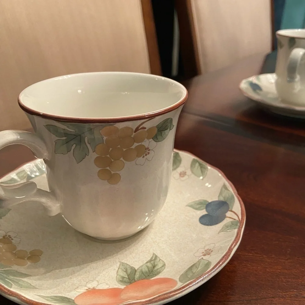 Mikasa Country Classics Cup and Saucer Tea/Coffee Fruit Panorama Set of 6